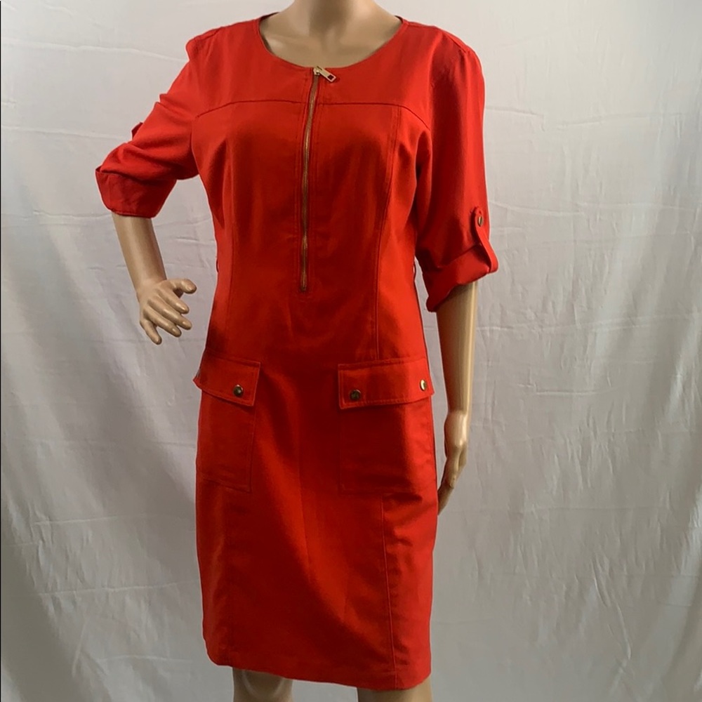 Sharagano Red midi dress 3/4 sleeve